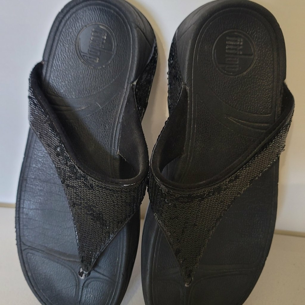 FitFlop Electra Black Sequin Thong Toning Sandals 034-001 Womens US 7 - Picture 5 of 12
